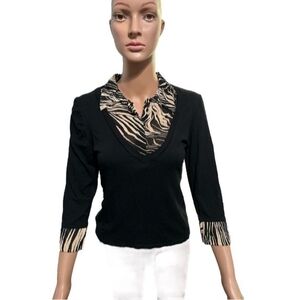 John Richmond Black & Cream Top with Zebra Print Accents